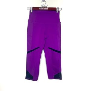 Alo Yoga Women’s Align Two Tone Capri Athletic Legging XS Purple Black Mesh Fit